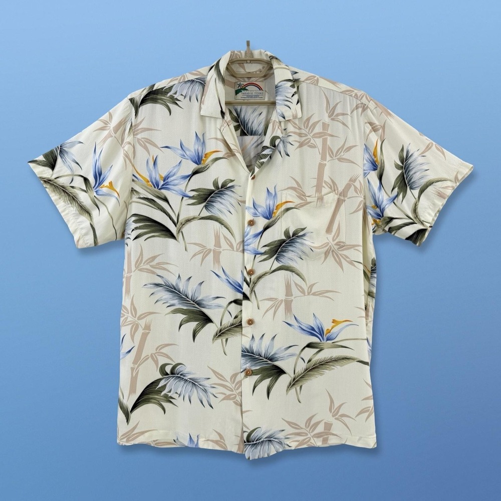 Paradise Found Hawaii Shirt Mens M Birds of Paradise Rayon Made in Hawaii